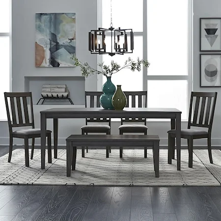 6 Piece Rectangular Table and Chair Set with Bench